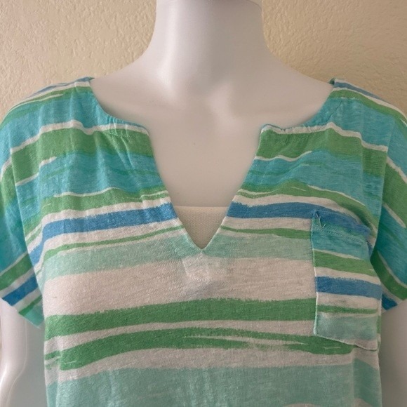 Lilly Pulitzer Duval notch Neckline Linen Seafoam Blue tee shirt blouse Size M - Picture 4 of 9